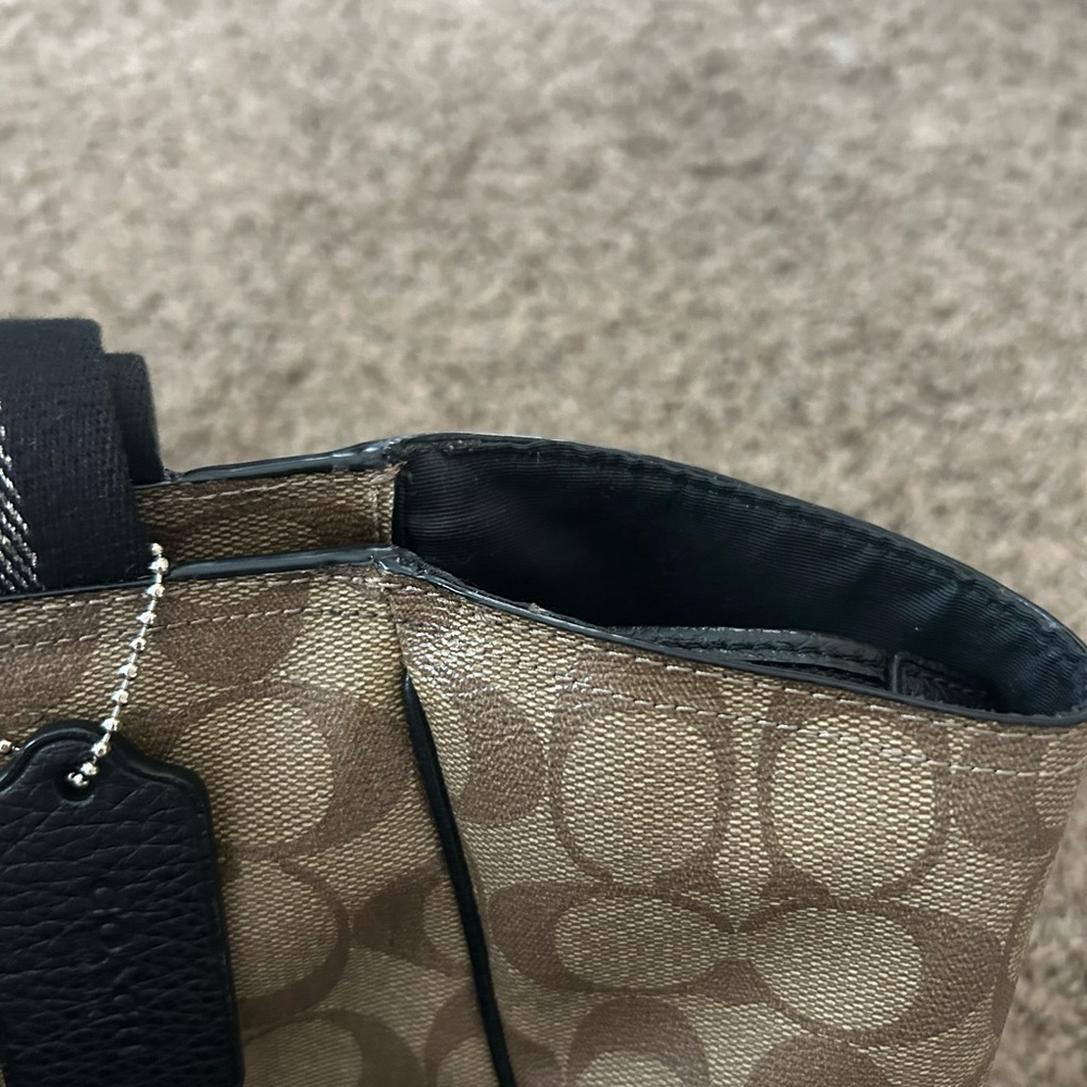 COACH Court Tote Bag Purse in Signature Print Brown Black Silver - Picture 7 of 16
